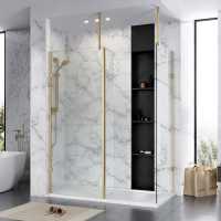 Roman Liberty 757mm Brushed Brass Wetroom Panel with Clear Glass Corner