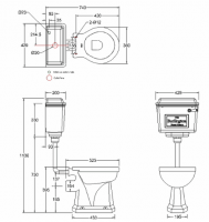 Burlington Low Level WC with Slimline White Ceramic Cistern, Push Button & Chrome Flush Pipe