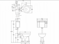 Burlington Rimless Slimline Close Coupled WC & White Ceramic Cistern with Lever P20 C3