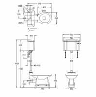 Burlington High Level WC with Black Aluminium Cistern and Fittings P2 T60 T30CHR