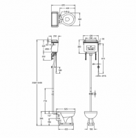 Burlington High Level WC with Brushed Aluminium Cistern and Fittings P2 T58 T30CHR