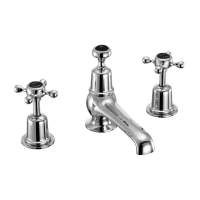 Burlington Claremont 3 Hole Traditional Basin Mixer Tap - Black Handles - Pop Up Waste