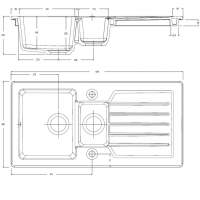 NUIE Fireclay 1.5 Bowl Counter Top Sink 1010 x 525mm