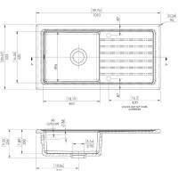 NUIE Fireclay 1.5 Bowl Counter Top Sink 1010 x 525mm