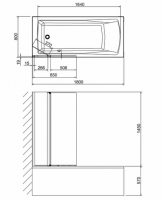 Square Bath Shower Screen With Towel Rail - Silver - 800 x 1500 - 6mm Glass - Coastline - Lakes Showering Spaces