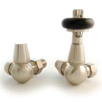 DQ Enzo TRV Corner with Black Heads in Brushed Nickel Radiator Valves