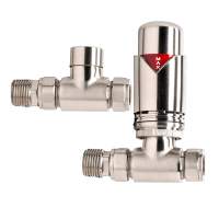 DQ Essential TRV Straight Brushed Nickel Radiator Valves