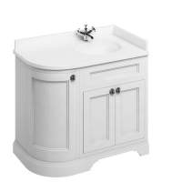 Burlington Matt White Curved Vanity Unit With Doors and Minerva Worktop - 100cm Right Hand