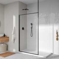 Roman Showers Select 300 Matt Black Pivoting Deflector Panel 343mm Width (10mm Glass)