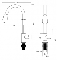 Nuie Side Action Pull Out Kitchen Tap with Rinser (KC314)