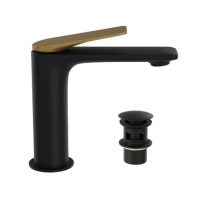 Laguna Matt Black and Gold Semi Extended Mono Basin Mixer Tap - Jaquar 