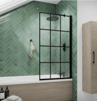 Abstract Black Grid Effect Bath Shower Screen by Nuie