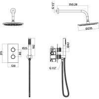 Core Brushed Brass Round Handle, Built-in Shower Valve Handset & Wall Mounted Head