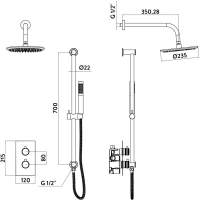 Core Brushed Brass Round Handle, Built-in Shower Valve Handset & Wall Mounted Head