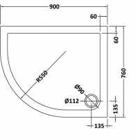 Nuie 900 x 760 Offset Quadrant Shower Tray LH - FREE Waste