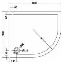 TrayMate Offset Quadrant TM25 Elementary Shower Tray - 1200 x 900mm - Right Hand