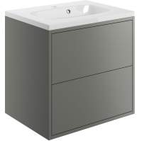 Pomeranian 600mm 2 Drawer Wall Hung Basin Unit Inc. Basin - Matt Grey