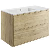 Pomeranian 900mm 2 Drawer Wall Hung Basin Unit Inc. Basin - Havana Oak