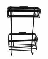 Roman Matt Black Double Rectangular Shower Basket with Hooks - RSB07B