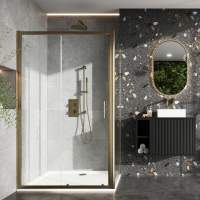 Scudo S6 Brushed Brass Sliding Shower Door Enclosure - 1000mm