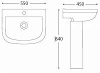 Termond 550x400mm 1TH Basin & Semi Pedestal