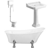 Shetland Bathroom Suite, 600mm Basin, High Toilet & 1620 Freestanding Bath