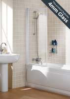 Square Framed Bath Shower Screen - White - 800 x 1500 - 6mm Glass - Lakes - Classic