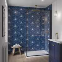 Deco Tile Navy & Mustard Wall Panel - Showerwall Acrylic