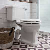 Burlington Low Level WC with Slimline White Ceramic Cistern, Push Button & Chrome Flush Pipe