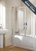 Lakes Bathrooms Framed Triple Panel Bath Screen - 1390 x 1400 - Silver