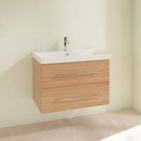 Jux Wall Hung 2 Drawer Basin Unit & White Basin 615mm - Matt Black & Glass