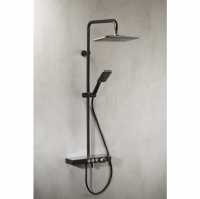 Vema Matt Black Thermostatic Shower Column Fixed Head & Riser 