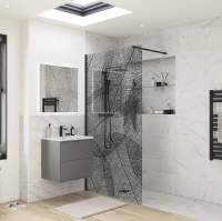 Supreme Black Leaf Design Wetroom Panel - 1200mm