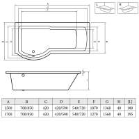 Beaufort Shannon 1700 x 850mm P Shaped Shower Bath - Right Hand