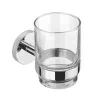 Croydex Pendle Tumbler Glass & Holder - Chrome - Flexi-Fix