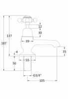 Bayswater 3 Hole Dome Bath Mixer Taps - White/Chrome