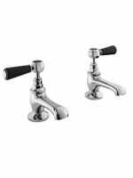 Bayswater Lever Hex Basin Pillar Taps - Black/Chrome