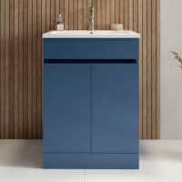 Shetland 615mm Floor Standing 2 Door Basin Unit & Basin - Matt Olive Green