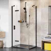 Roman Innov8 Matt Black Hinged Door with In-Line Panel & Side Panel 1000 x 900mm