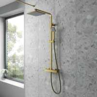 Nuie Round Thermostatic Bar Shower Kit - Brushed Brass