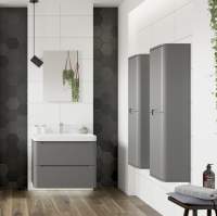 Royo Onix 600mm 2 Door Wall Unit & Square Ceramic Basin in Gloss Grey