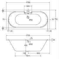 Aquabathe Atlanta Whirlpool Bath, 1700 x 700, Single End 6 Jet System, Frontline Bathrooms