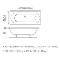 Hook Square 1800x800 Double Ended Bath & Legs