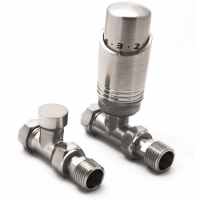 Straight Thermostatic Radiator Valves Modal TRV - Brushed - Inc Lockshield - Reina