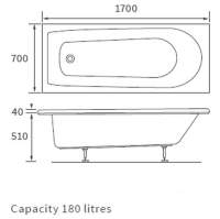 Hook Square 1600 x 700mm Single Ended Bath & Legs