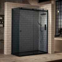 Pure Black Semi-Frameless Sliding Shower Door - 1200mm - Black Smoked Glass