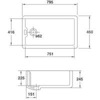 NUIE Butler Fireclay Sink with Stepped Weir and Overflow 895 x 550 x 220mm