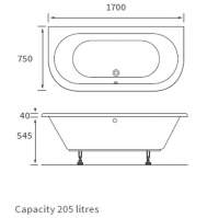 Legend 1700 x 750 Square Double-Ended Bath, Tungstenite Reinforced