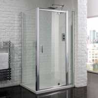 1100mm Semi-Frameless Pivot Shower Door With Integrated in-Line Panel, Lakes Classic Collection