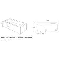 Kaiya 1700 x 740mm RH Space Saving  Bath & Legs